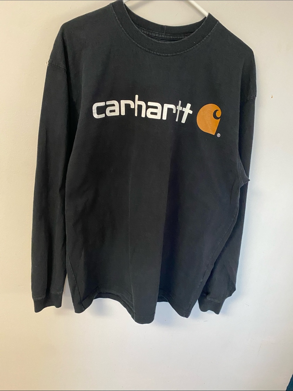 Carhartt Black Long-Sleeve Logo Tee with Gold Emblem Size Large